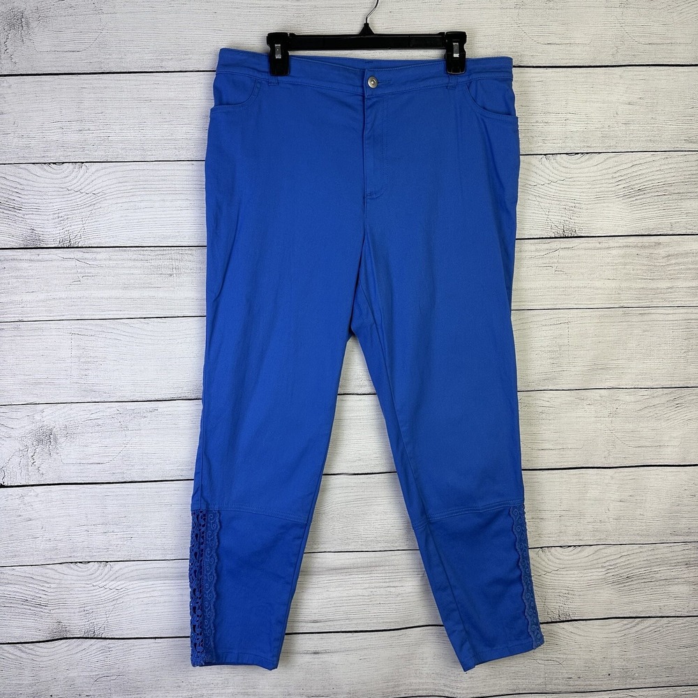 Soft Surroundings Ankle Length Pants‎ Blue Embroidered Women's Size 14 Casual